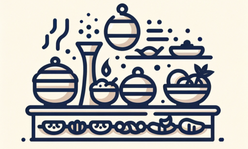 DALL·E 2024-01-24 12.50.56 - A simple and refined image representing an Arabic buffet for a website. The design should feature minimalistic representations of Arabic dishes, focus
